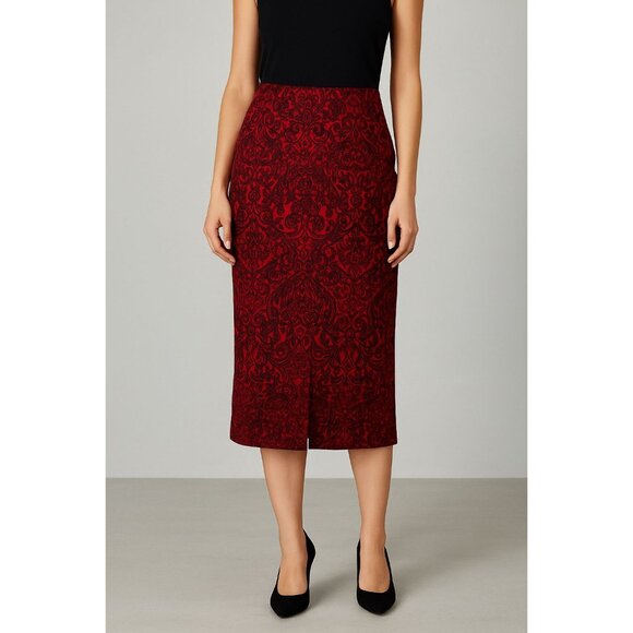 Worthington Dresses & Skirts - Worthington Cherry Cordial Jacquard Skirt Red Black Brocade Gothic Baroque Sz 16